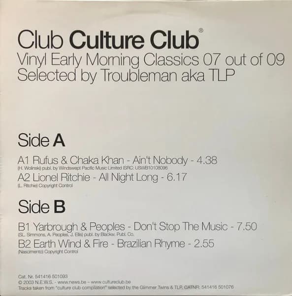 Club Culture Club - Vinyl Early Morning Classics 07 Out Of 09